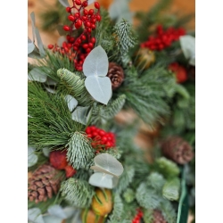 Wieniec świąteczny na drzwi naturalny Sosna Wejmutka, Nobilis i Eukaliptus